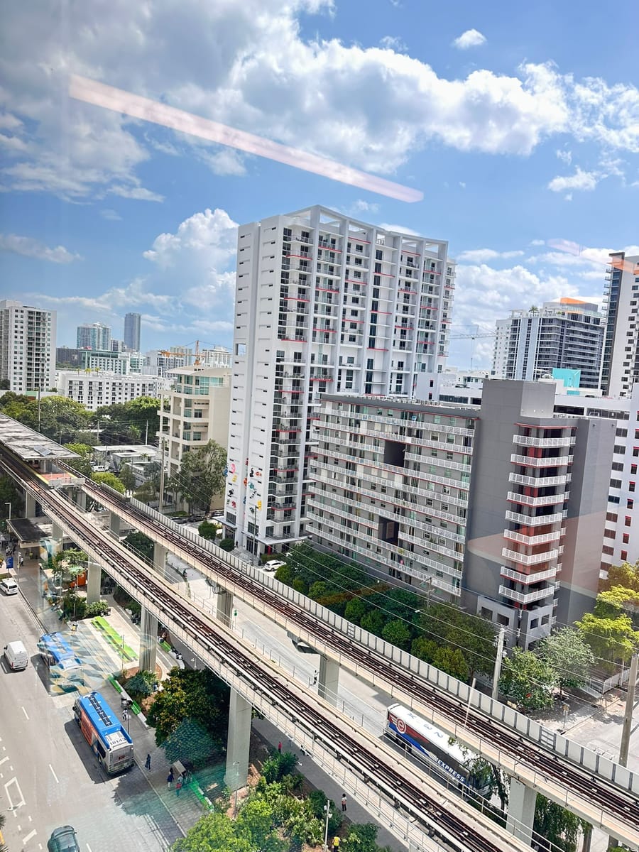 View of the Brickell skyline and Metromover from the office window