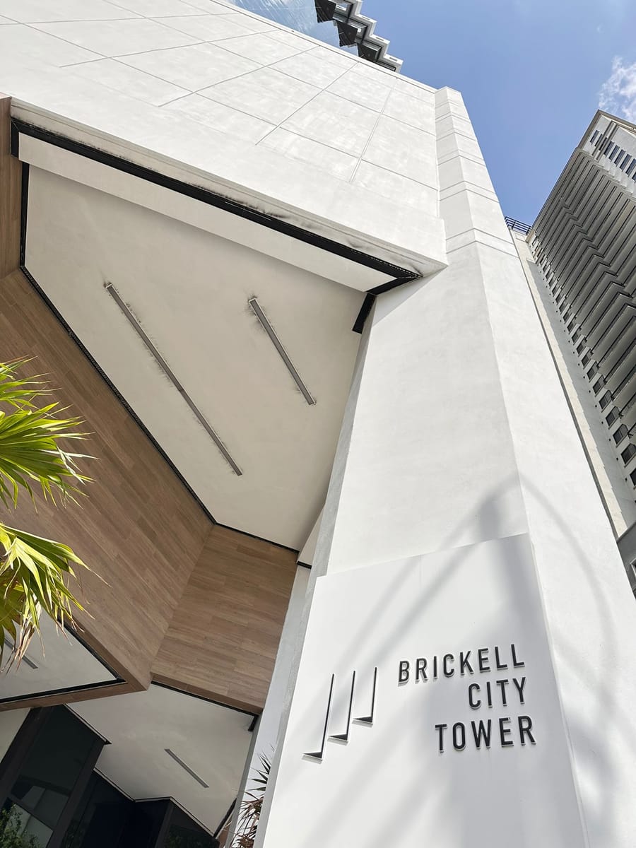 Brickell City Tower exterior with the building name on the facade